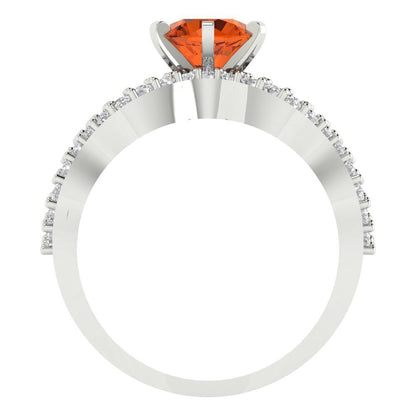 1.57 cttw Round Cut Simulated Pink Tourmaline Bridal Set - Solid White Gold  Engagement Ring & Wedding Band