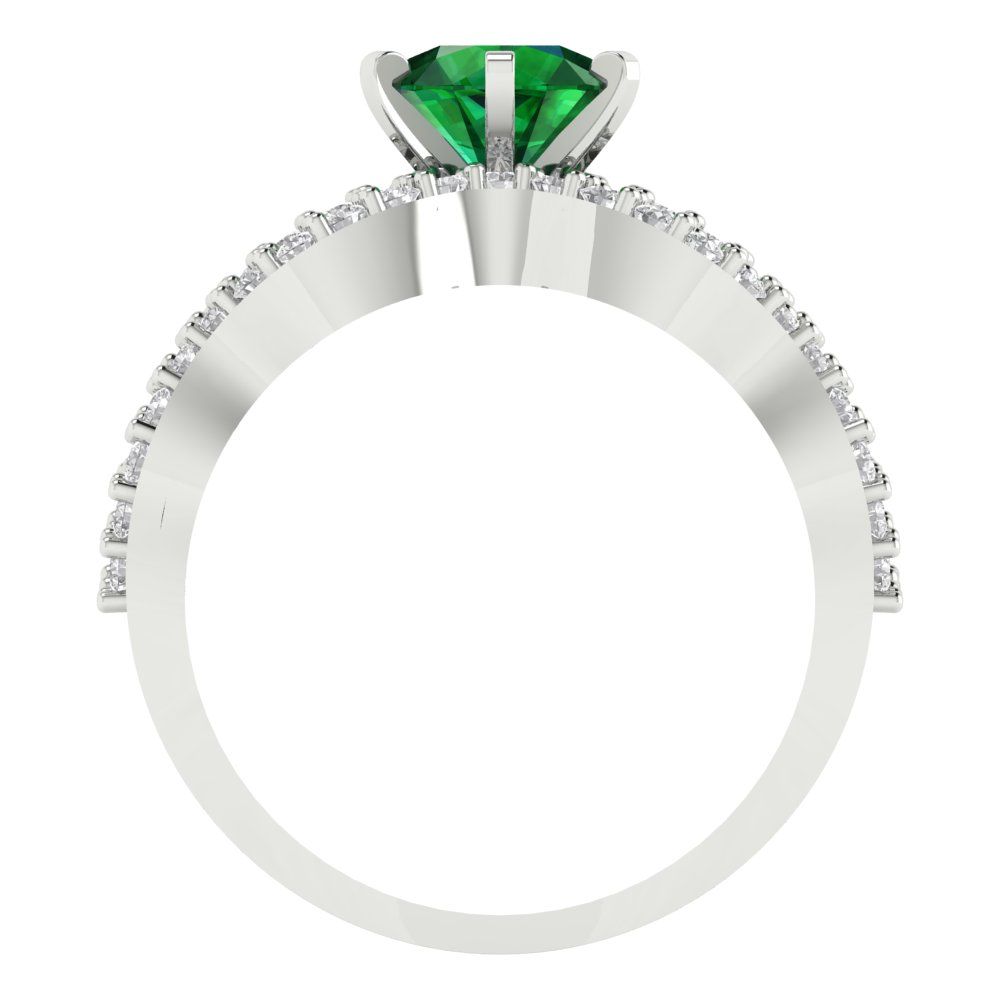 1.57 cttw Round Cut Simulated Emerald Bridal Set - Solid White Gold  Engagement Ring & Wedding Band