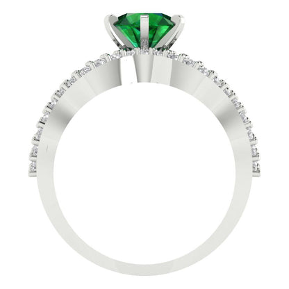 1.57 cttw Round Cut Simulated Emerald Bridal Set - Solid White Gold  Engagement Ring & Wedding Band