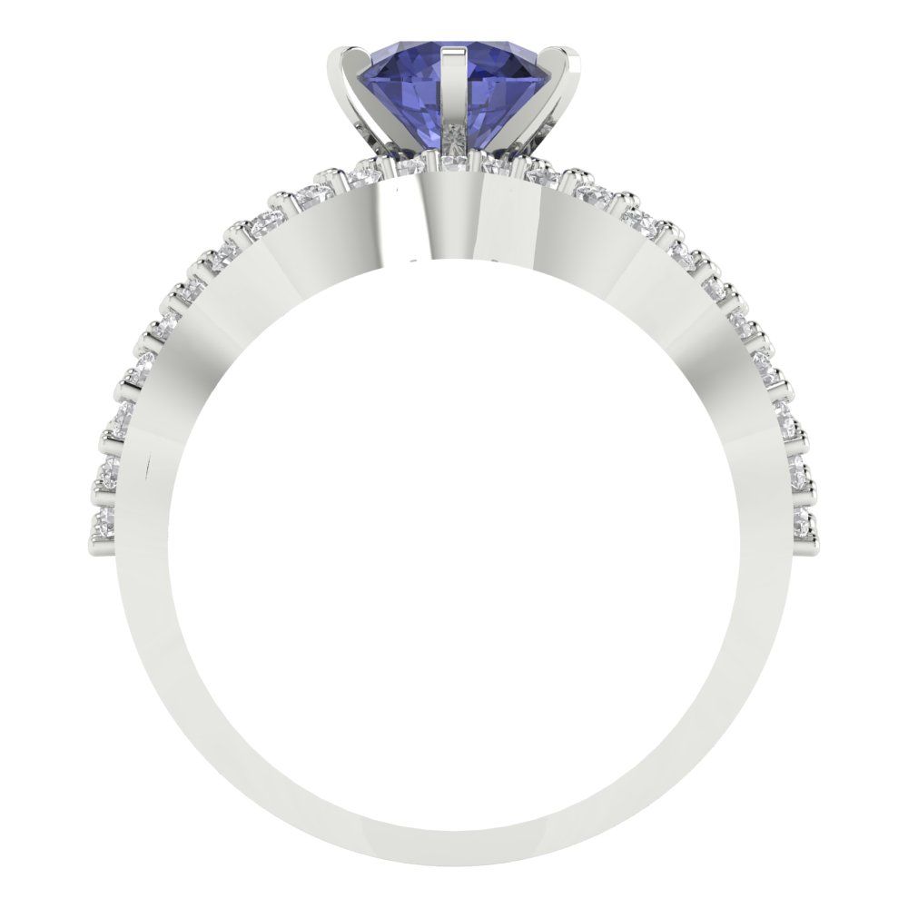 1.57 cttw Round Cut Simulated Tanzanite Bridal Set - Solid White Gold  Engagement Ring & Wedding Band