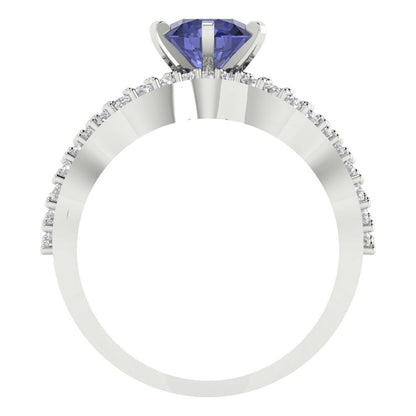 1.57 cttw Round Cut Simulated Tanzanite Bridal Set - Solid White Gold  Engagement Ring & Wedding Band