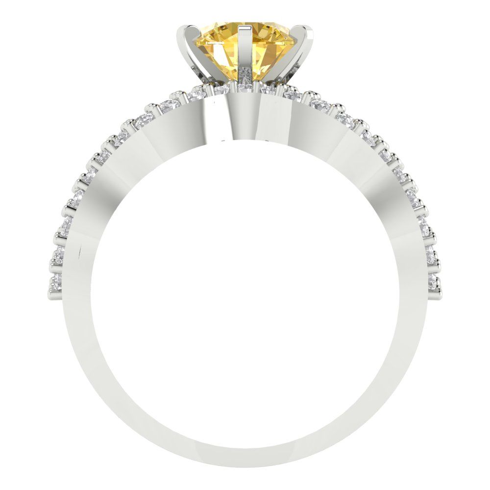 1.57 cttw Round Cut Natural Citrine Bridal Set - Solid White Gold  Engagement Ring & Wedding Band