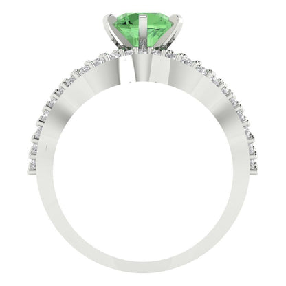 1.57 cttw Round Cut Simulated Green Diamond Bridal Set - Solid White Gold  Engagement Ring & Wedding Band