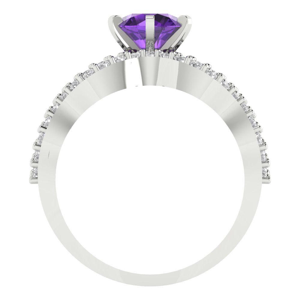 1.57 cttw Round Cut Natural Amethyst Bridal Set - Solid White Gold  Engagement Ring & Wedding Band