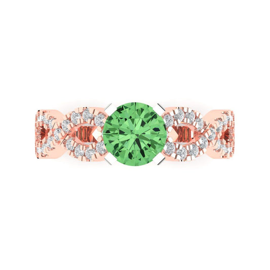 1.42 cttw Zirconia Simulated Green Diamond Solitaire with Zirconia Simulated Diamond Accents Engagement Ring - Solid Rose/White Gold (VVS1, Round Cut,6.5mm)