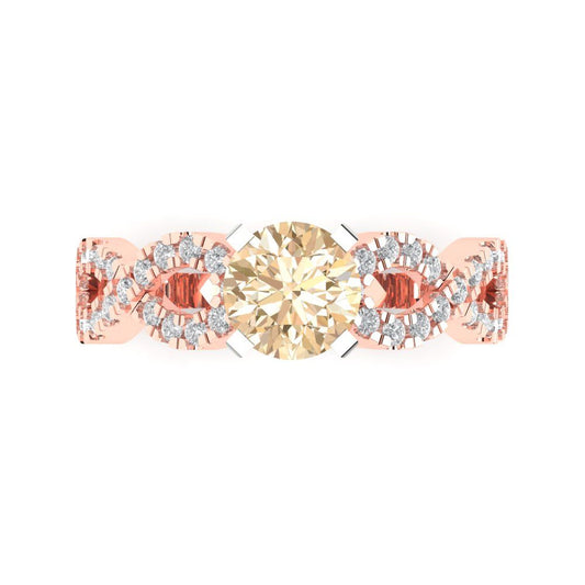 1.42 cttw Natural Morganite Solitaire with Zirconia Simulated Diamond Accents Engagement Ring - Solid Rose/White Gold (VVS1, Round Cut,6.5mm)