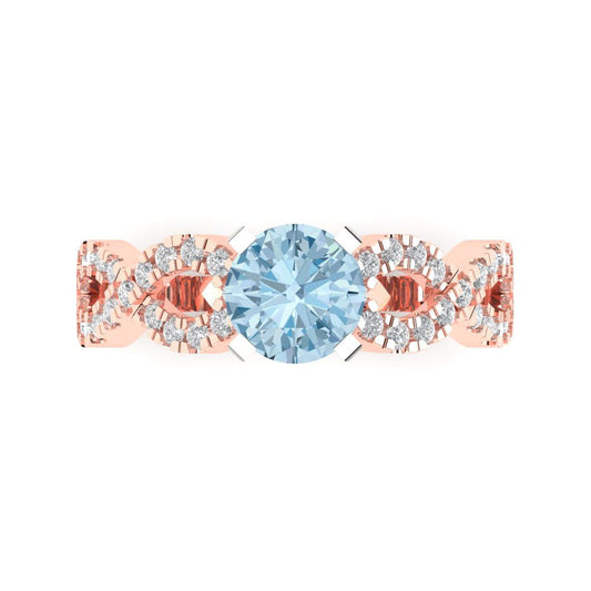 1.42 cttw Zirconia Simulated Blue Diamond Solitaire with Zirconia Simulated Diamond Accents Engagement Ring - Solid Rose/White Gold (VVS1, Round Cut,6.5mm)