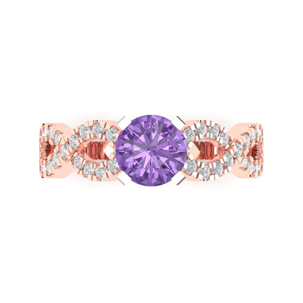 1.42 cttw Simulated Alexandrite Solitaire with Zirconia Simulated Diamond Accents Engagement Ring - Solid Rose/White Gold (VVS1, Round Cut,6.5mm)