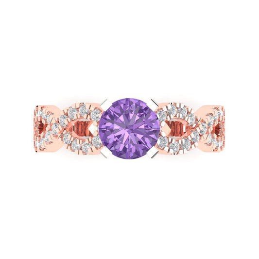 1.42 cttw Simulated Alexandrite Solitaire with Zirconia Simulated Diamond Accents Engagement Ring - Solid Rose/White Gold (VVS1, Round Cut,6.5mm)