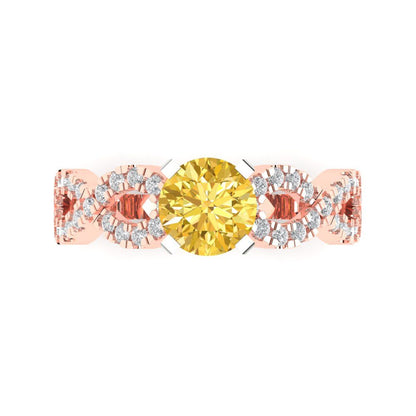 1.42 cttw Zirconia Simulated Yellow Diamond Solitaire with Zirconia Simulated Diamond Accents Engagement Ring - Solid Gold (VVS1, Round Cut,6.5mm)