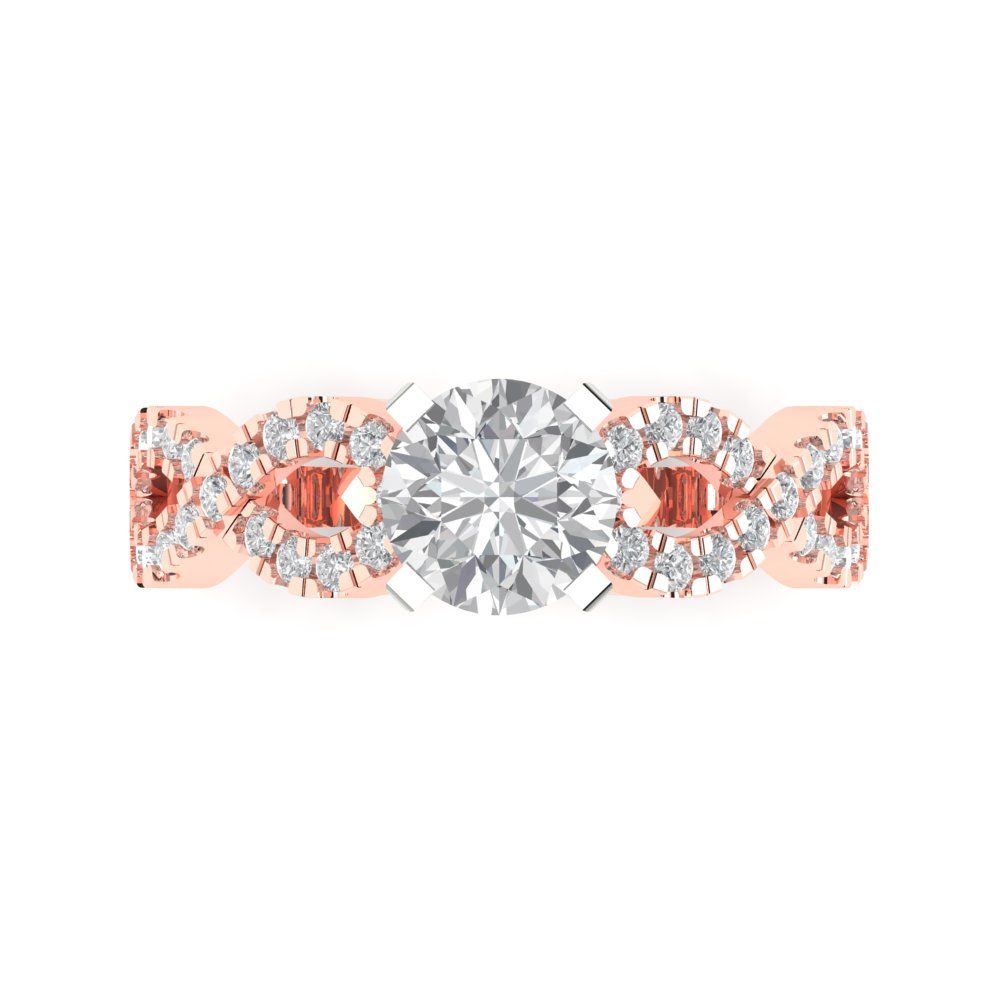 1.42 cttw Moissanite Solitaire with Zirconia Simulated Diamond Accents Engagement Ring - Solid Rose/White Gold (VVS1, Round Cut,6.5mm)