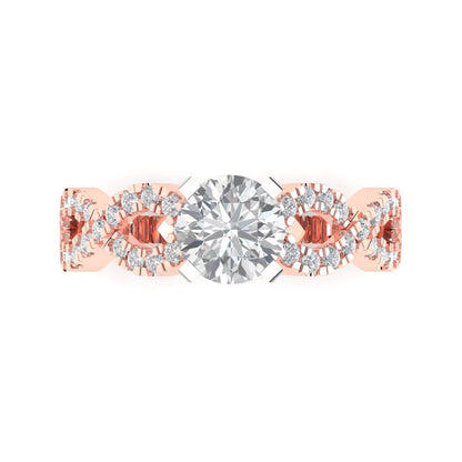 1.42 cttw Moissanite Solitaire with Zirconia Simulated Diamond Accents Engagement Ring - Solid Rose/White Gold (VVS1, Round Cut,6.5mm)