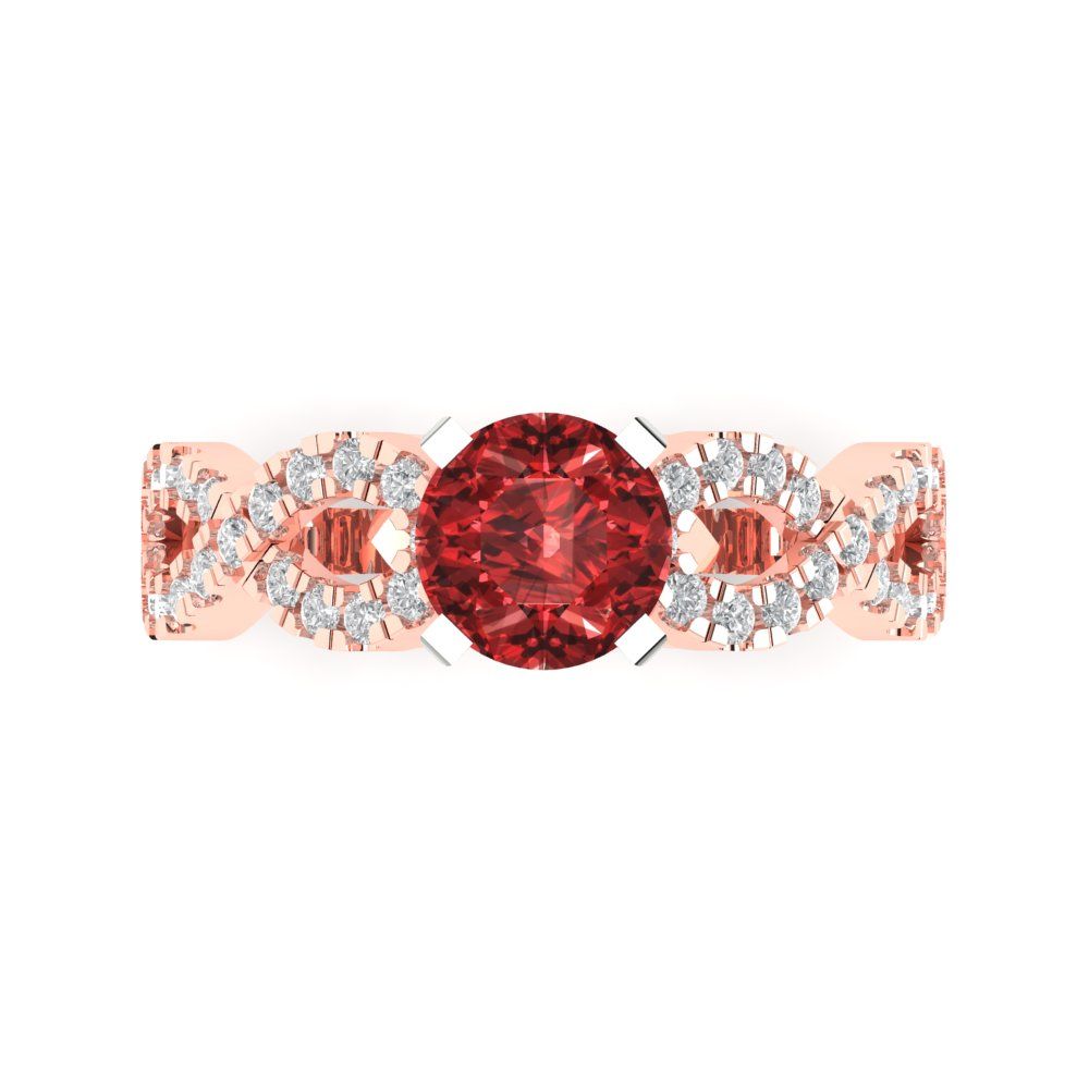 1.42 cttw Natural Garnet Solitaire with Zirconia Simulated Diamond Accents Engagement Ring - Solid Rose/White Gold (VVS1, Round Cut,6.5mm)