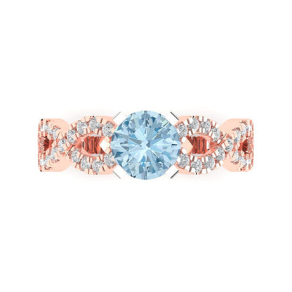 1.42 cttw Natural Aquamarine Solitaire with Zirconia Simulated Diamond Accents Engagement Ring - Solid Rose/White Gold (VVS1, Round Cut,6.5mm)