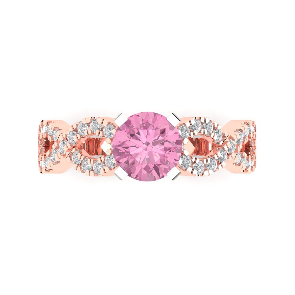 1.42 cttw Zirconia Simulated Pink Diamond Solitaire with Zirconia Simulated Diamond Accents Engagement Ring - Solid Gold (VVS1, Round Cut,6.5mm)