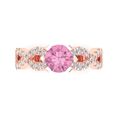 1.42 cttw Zirconia Simulated Pink Diamond Solitaire with Zirconia Simulated Diamond Accents Engagement Ring - Solid Gold (VVS1, Round Cut,6.5mm)