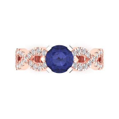 1.42 cttw Simulated Tanzanite Solitaire with Zirconia Simulated Diamond Accents Engagement Ring - Solid Rose/White Gold (VVS1, Round Cut,6.5mm)