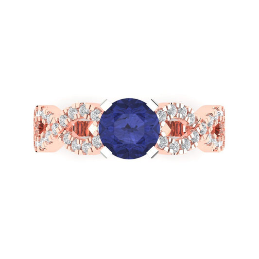 1.42 cttw Simulated Tanzanite Solitaire with Zirconia Simulated Diamond Accents Engagement Ring - Solid Rose/White Gold (VVS1, Round Cut,6.5mm)