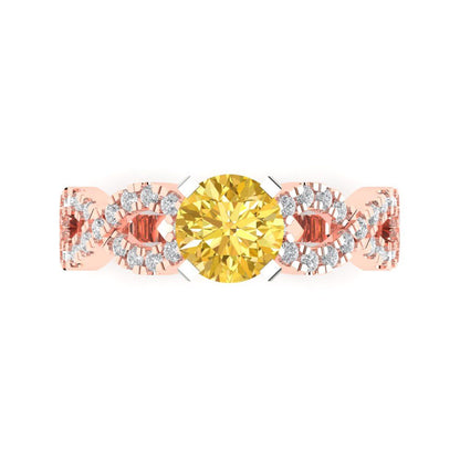1.42 cttw Natural Citrine Solitaire with Zirconia Simulated Diamond Accents Engagement Ring - Solid Gold (Round Cut,6.5mm)