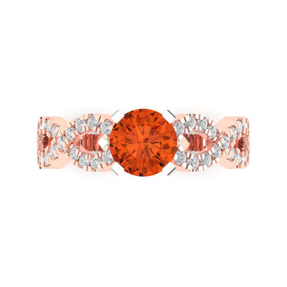 1.42 cttw Zirconia Simulated Red Diamond Solitaire with Zirconia Simulated Diamond Accents Engagement Ring - Solid Gold (VVS1, Round Cut,6.5mm)