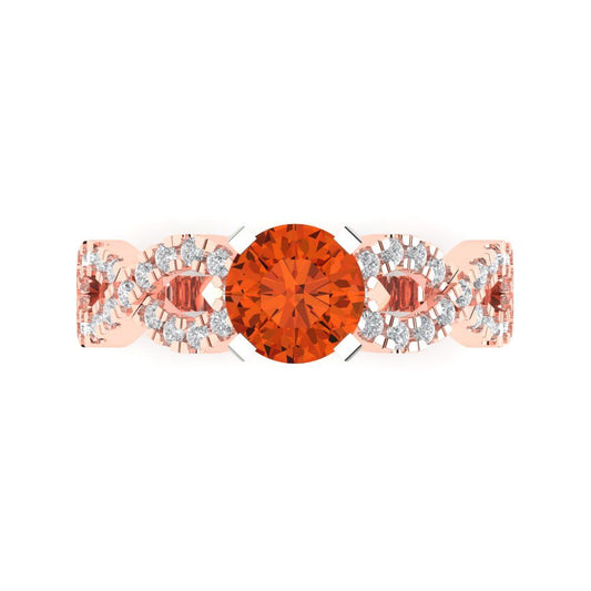 1.42 cttw Zirconia Simulated Red Diamond Solitaire with Zirconia Simulated Diamond Accents Engagement Ring - Solid Rose/White Gold (VVS1, Round Cut,6.5mm)