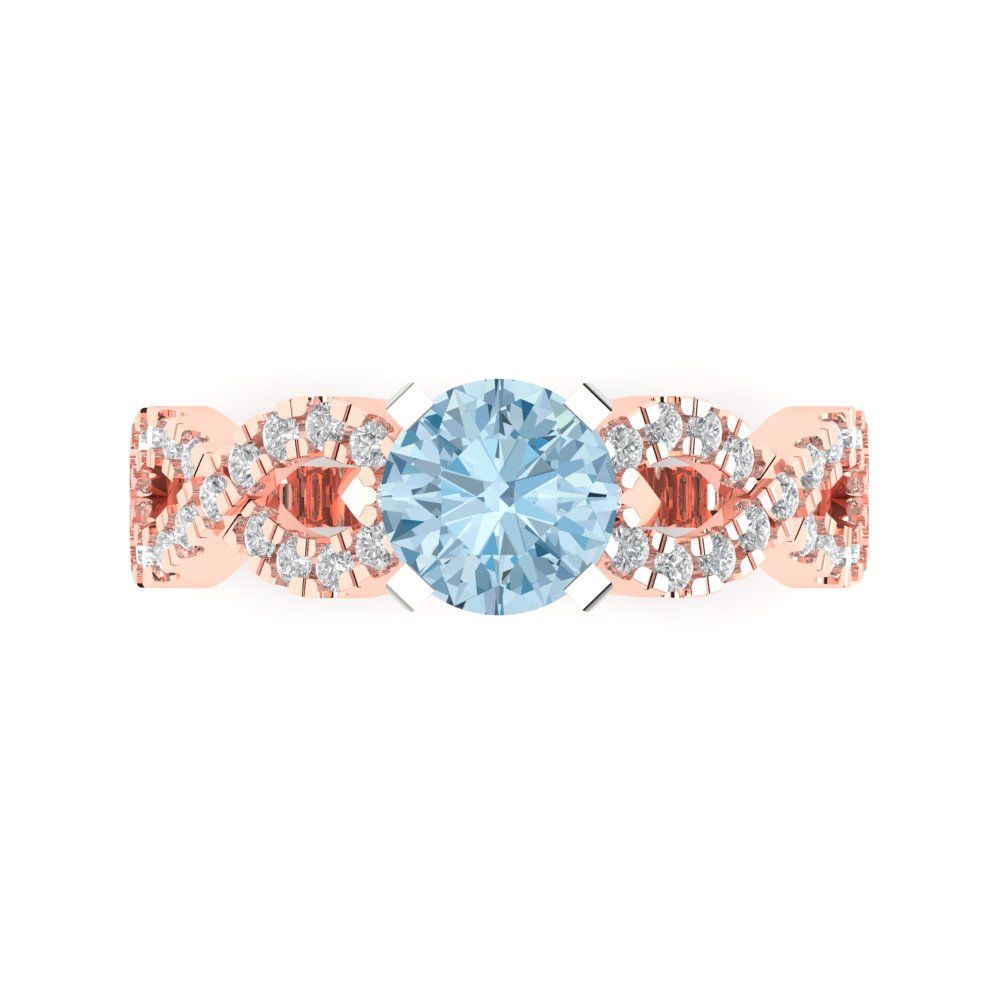 1.42 cttw Natural Swiss Blue Topaz Solitaire with Zirconia Simulated Diamond Accents Engagement Ring - Solid Rose/White Gold (VVS1, Round Cut,6.5mm)