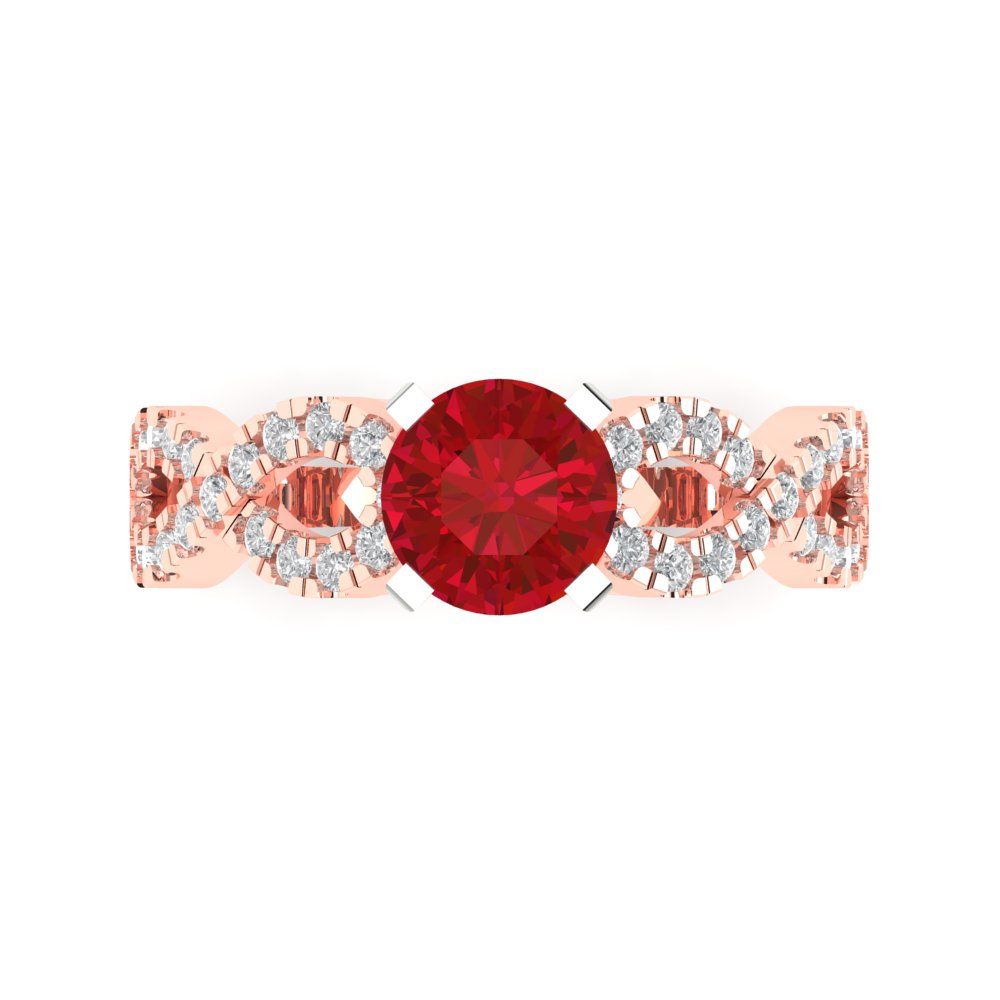 1.42 cttw Simulated Pink Tourmaline Solitaire with Zirconia Simulated Diamond Accents Engagement Ring - Solid Rose/White Gold (VVS1, Round Cut,6.5mm)