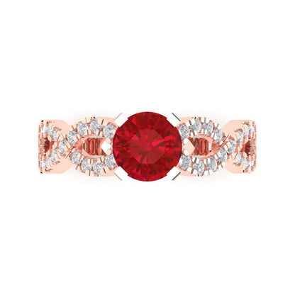 1.42 cttw Simulated Pink Tourmaline Solitaire with Zirconia Simulated Diamond Accents Engagement Ring - Solid Rose/White Gold (VVS1, Round Cut,6.5mm)