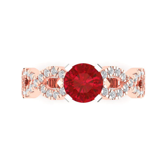 1.42 cttw Simulated Pink Tourmaline Solitaire with Zirconia Simulated Diamond Accents Engagement Ring - Solid Rose/White Gold (VVS1, Round Cut,6.5mm)