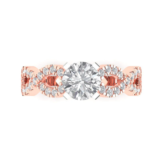 1.42 cttw White Sapphire Solitaire with Zirconia Simulated Diamond Accents Engagement Ring - Solid Rose/White Gold (VVS1, Round Cut,6.5mm)
