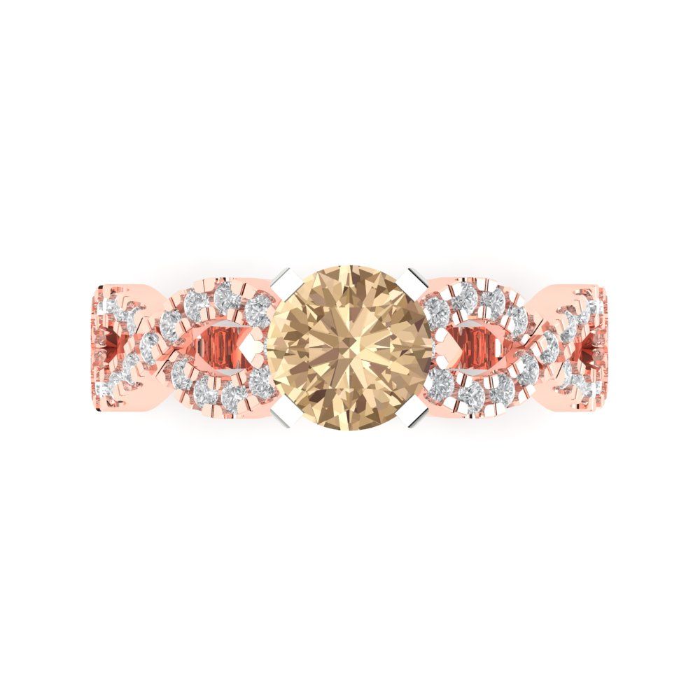 1.42 cttw Yellow Moissanite Solitaire with Zirconia Simulated Diamond Accents Engagement Ring - Solid Rose/White Gold (VVS1, Round Cut,6.5mm)