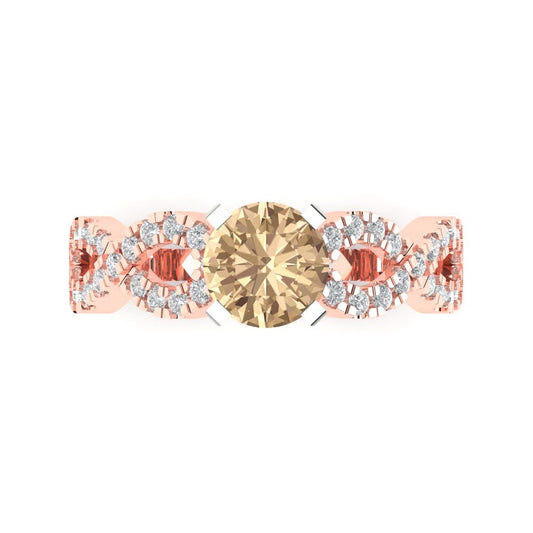 1.42 cttw Yellow Moissanite Solitaire with Zirconia Simulated Diamond Accents Engagement Ring - Solid Rose/White Gold (VVS1, Round Cut,6.5mm)