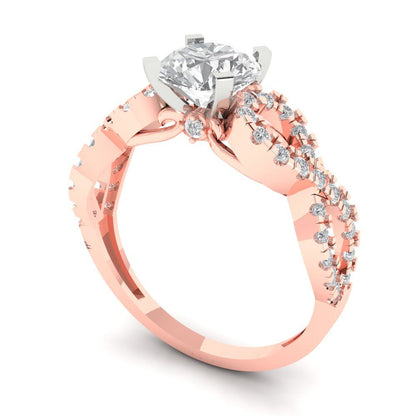 1.42 cttw White Sapphire Solitaire with Zirconia Simulated Diamond Accents Engagement Ring - Solid Rose/White Gold (VVS1, Round Cut,6.5mm)