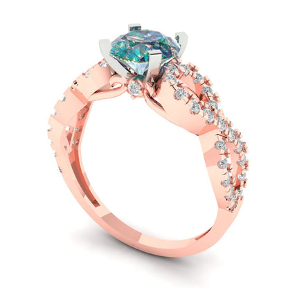 1.42 cttw Blue Moissanite Solitaire with Zirconia Simulated Diamond Accents Engagement Ring - Solid Rose/White Gold (VVS1, Round Cut,6.5mm)
