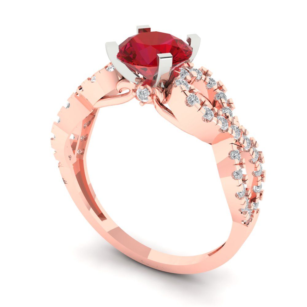 1.42 cttw Simulated Pink Tourmaline Solitaire with Zirconia Simulated Diamond Accents Engagement Ring - Solid Rose/White Gold (VVS1, Round Cut,6.5mm)