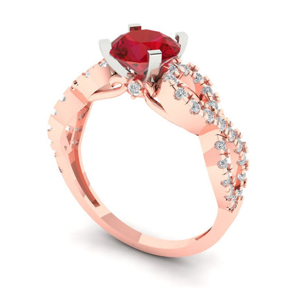1.42 cttw Simulated Pink Tourmaline Solitaire with Zirconia Simulated Diamond Accents Engagement Ring - Solid Rose/White Gold (VVS1, Round Cut,6.5mm)
