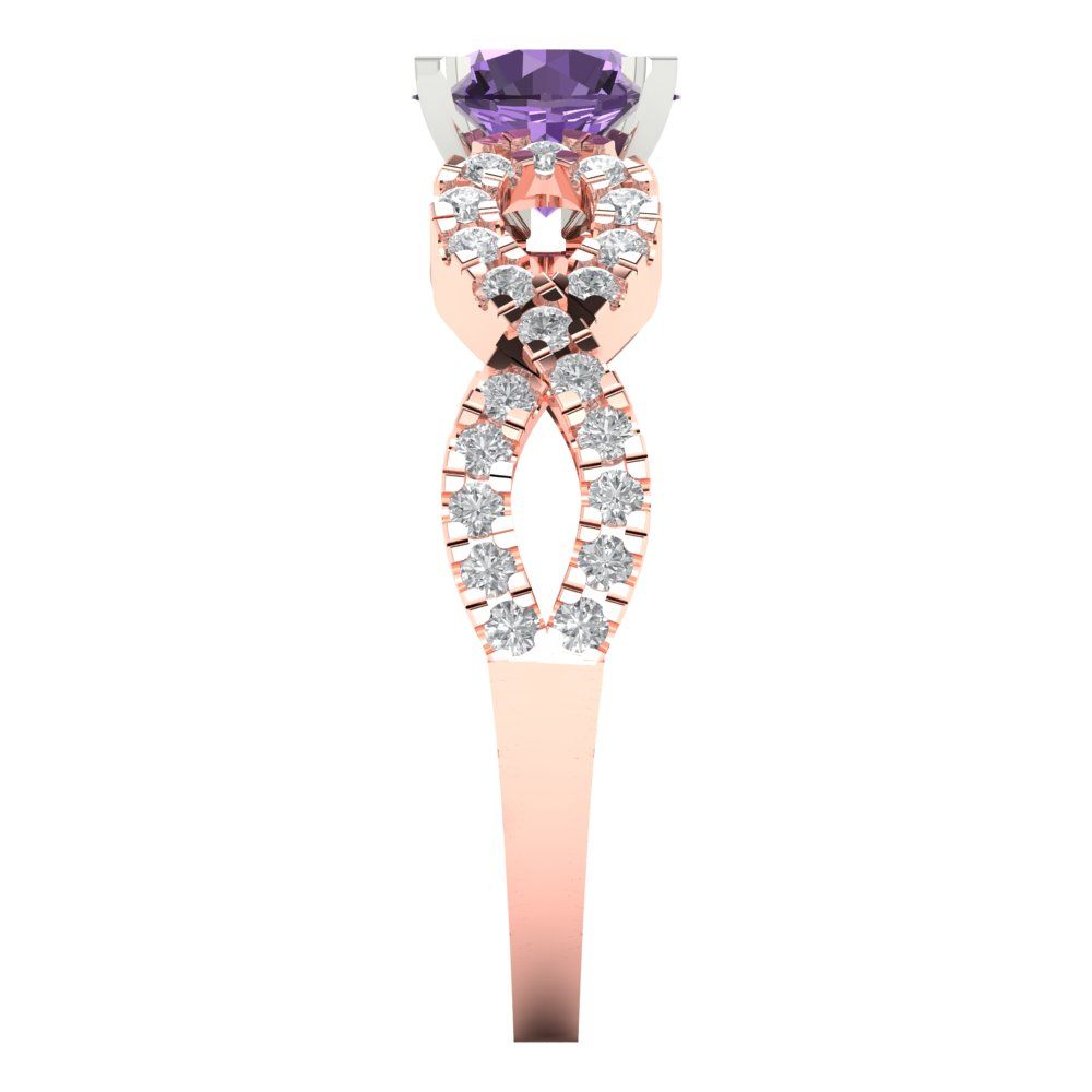 1.42 cttw Simulated Alexandrite Solitaire with Zirconia Simulated Diamond Accents Engagement Ring - Solid Rose/White Gold (VVS1, Round Cut,6.5mm)
