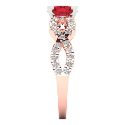 1.42 cttw Simulated Pink Tourmaline Solitaire with Zirconia Simulated Diamond Accents Engagement Ring - Solid Rose/White Gold (VVS1, Round Cut,6.5mm)
