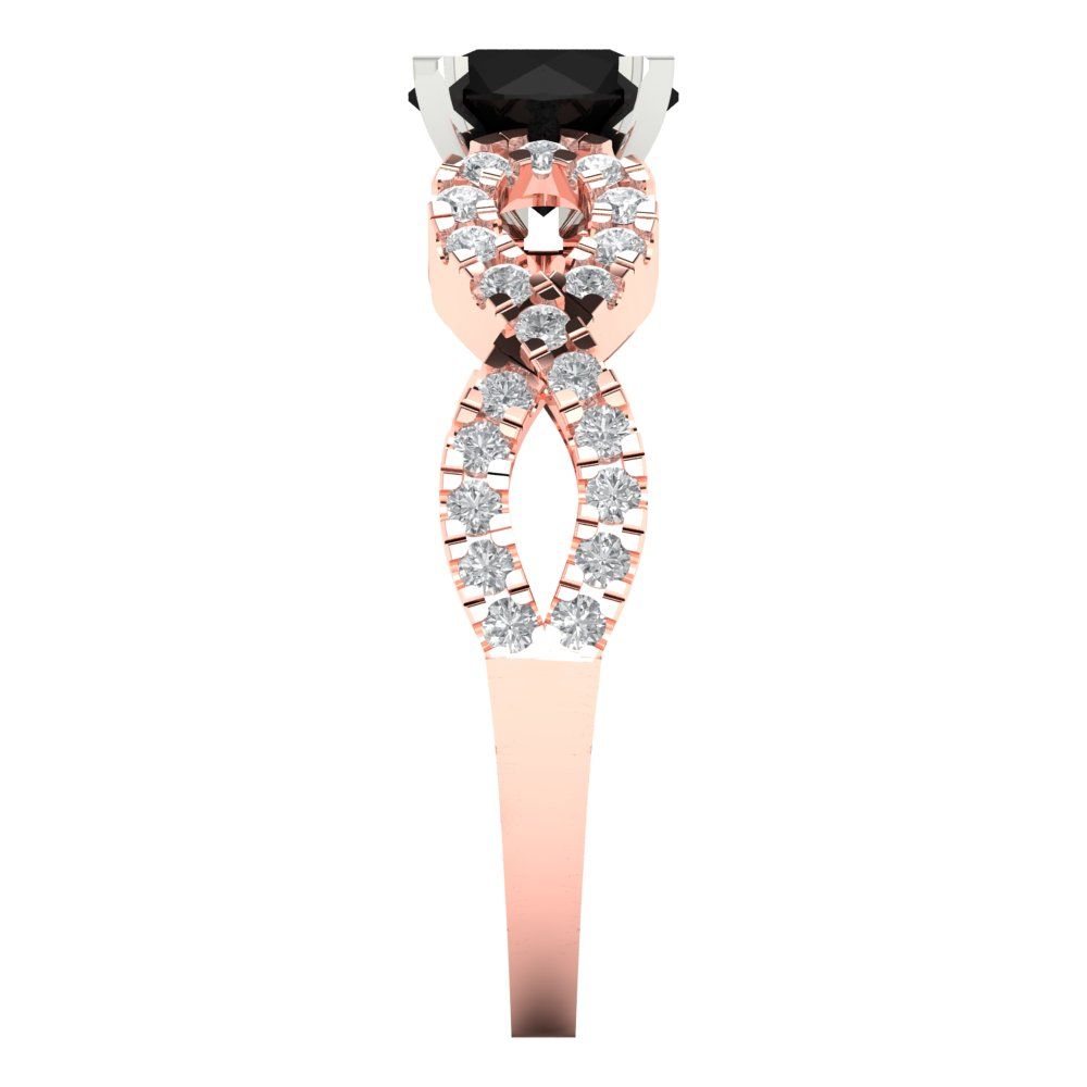 1.42 cttw Natural Onyx Solitaire with Zirconia Simulated Diamond Accents Engagement Ring - Solid Rose/White Gold (VVS1, Round Cut,6.5mm)