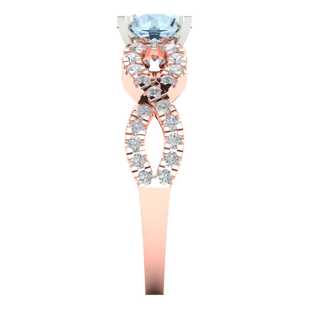 1.42 cttw Natural Aquamarine Solitaire with Zirconia Simulated Diamond Accents Engagement Ring - Solid Rose/White Gold (VVS1, Round Cut,6.5mm)