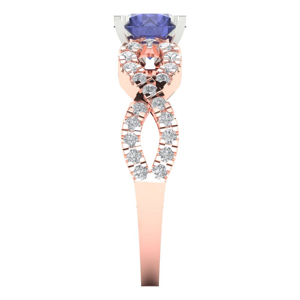 1.42 cttw Simulated Tanzanite Solitaire with Zirconia Simulated Diamond Accents Engagement Ring - Solid Rose/White Gold (VVS1, Round Cut,6.5mm)