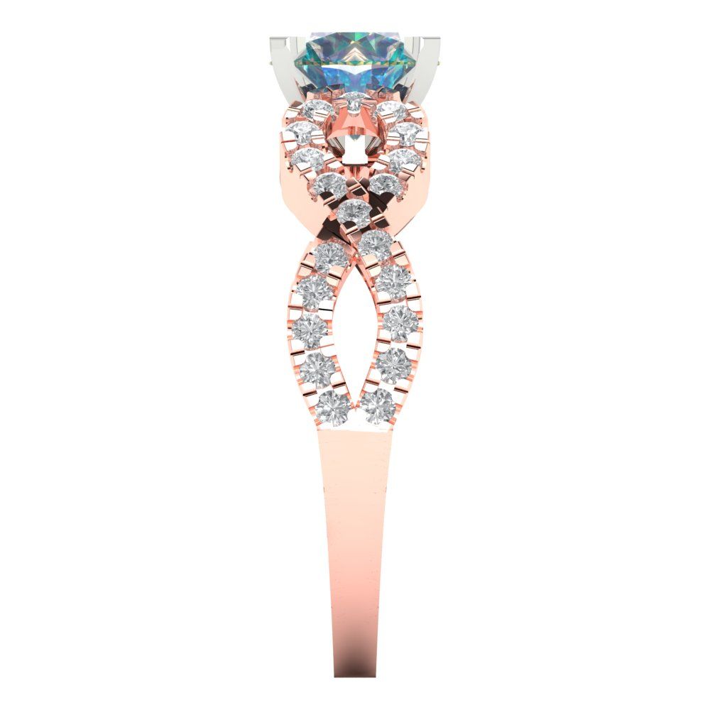 1.42 cttw Blue Moissanite Solitaire with Zirconia Simulated Diamond Accents Engagement Ring - Solid Rose/White Gold (VVS1, Round Cut,6.5mm)