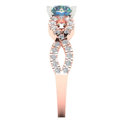 1.42 cttw Blue Moissanite Solitaire with Zirconia Simulated Diamond Accents Engagement Ring - Solid Rose/White Gold (VVS1, Round Cut,6.5mm)