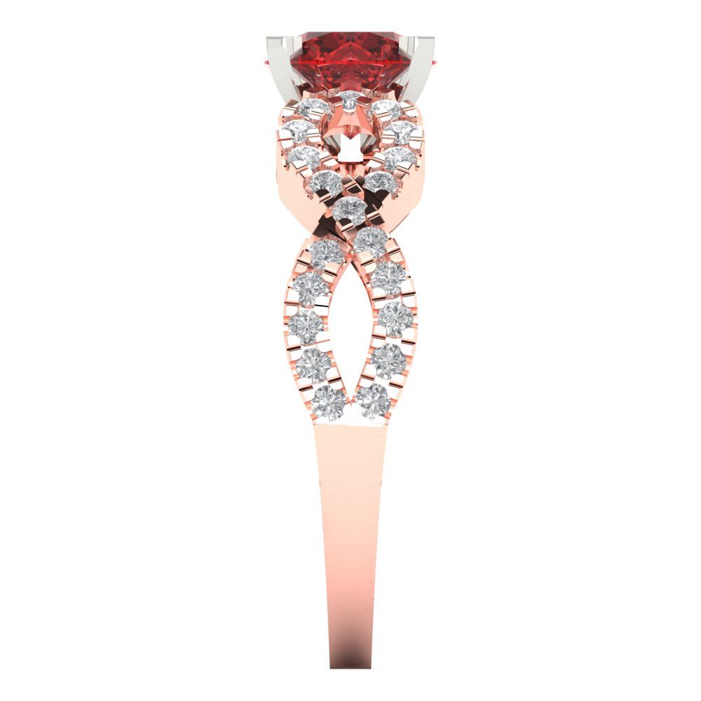 1.42 cttw Natural Garnet Solitaire with Zirconia Simulated Diamond Accents Engagement Ring - Solid Rose/White Gold (VVS1, Round Cut,6.5mm)