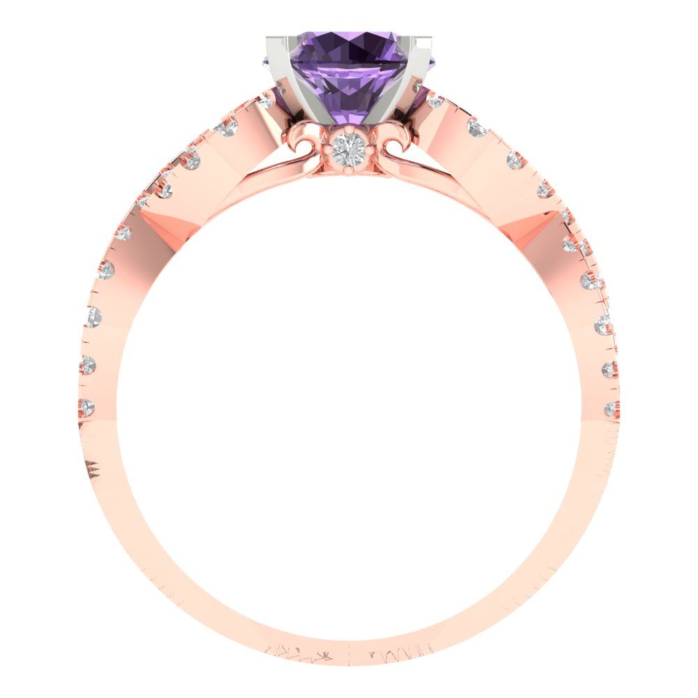 1.42 cttw Simulated Alexandrite Solitaire with Zirconia Simulated Diamond Accents Engagement Ring - Solid Rose/White Gold (VVS1, Round Cut,6.5mm)