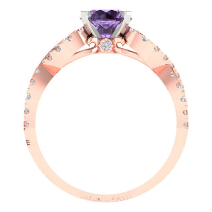 1.42 cttw Simulated Alexandrite Solitaire with Zirconia Simulated Diamond Accents Engagement Ring - Solid Rose/White Gold (VVS1, Round Cut,6.5mm)