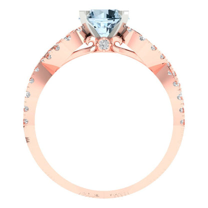 1.42 cttw Natural Aquamarine Solitaire with Zirconia Simulated Diamond Accents Engagement Ring - Solid Rose/White Gold (VVS1, Round Cut,6.5mm)