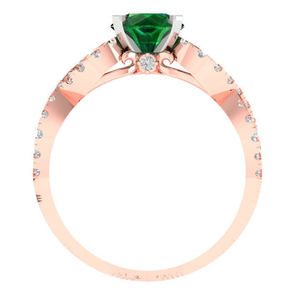 1.42 cttw Simulated Emerald Solitaire with Zirconia Simulated Diamond Accents Engagement Ring - Solid Rose/White Gold (VVS1, Round Cut,6.5mm)