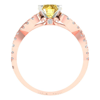 1.42 cttw Natural Citrine Solitaire with Zirconia Simulated Diamond Accents Engagement Ring - Solid Gold (Round Cut,6.5mm)