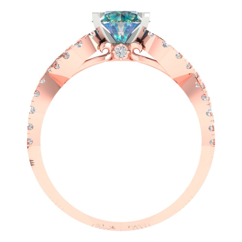 1.42 cttw Blue Moissanite Solitaire with Zirconia Simulated Diamond Accents Engagement Ring - Solid Rose/White Gold (VVS1, Round Cut,6.5mm)